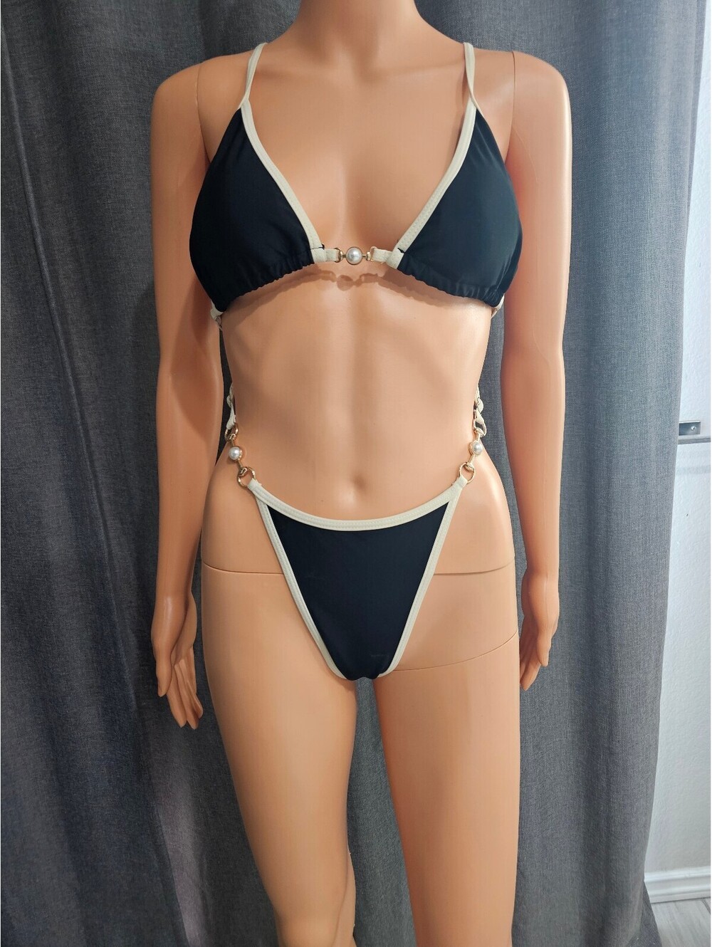 Black and Cream Monokini Swimsuit Size M